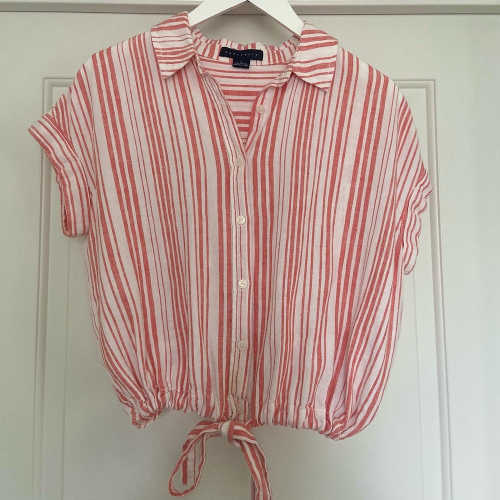 Striped Tie-Front Button Down